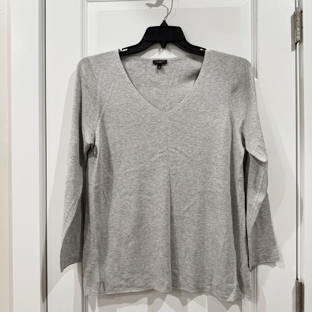 NWOT Talbots Plus Petite Grey Sweater Top V Neck Soft Cotton Blend sz 1XP